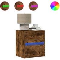 Berkfield Home Wall-mounted Bedside Cabinet with LED Lights Smoked Oak in Brown