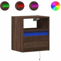 Berkfield Home Wall-mounted Bedside Cabinet with LED Lights Brown Oak