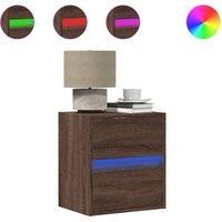 Berkfield Home Wall-mounted Bedside Cabinet with LED Lights Brown Oak