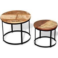 Berkfield Home Two Piece Coffee Table Set Solid Reclaimed Wood Round 40cm/50cm in Brown