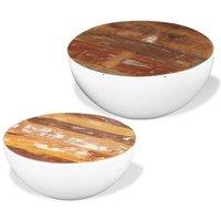 Berkfield Home Two Piece Bowl Shaped Coffee Table Set Solid Reclaimed Wood in White