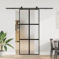 Berkfield Home Sliding Door with Hardware Set 90x205 cm Tempered Glass&Aluminium in Black