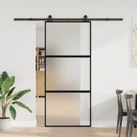 Berkfield Home Sliding Door with Hardware Set 90x205 cm Tempered Glass&Aluminium in Black