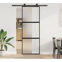Berkfield Home Sliding Door with Hardware Set 76x205 cm Tempered Glass&Aluminium in Black
