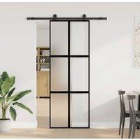Berkfield Home Sliding Door with Hardware Set 76x205 cm Tempered Glass&Aluminium in Black