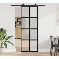 Berkfield Home Sliding Door with Hardware Set 76x205 cm Tempered Glass&Aluminium in Black