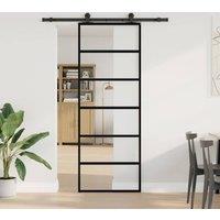 Berkfield Home Sliding Door with Hardware Set 76x205 cm ESG Glass&Aluminium in Black