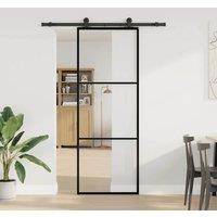 Berkfield Home Sliding Door with Hardware Set 76x205 cm ESG Glass&Aluminium in Black