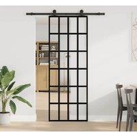 Berkfield Home Sliding Door with Hardware Set 76x205 cm ESG Glass&Aluminium in Black