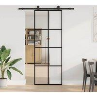 Berkfield Home Sliding Door with Hardware Set 76x205 cm ESG Glass&Aluminium in Black