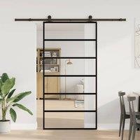 Berkfield Home Sliding Door with Hardware Set 102x205 cm ESG Glass&Aluminium in Black