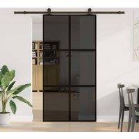 Berkfield Home Sliding Door with Hardware Set 102, 5x205 cm Tempered Glass&Aluminium in Black