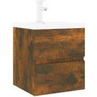 Berkfield Home Sink Cabinet with Built-in Basin Smoked Oak Engineered Wood in Brown