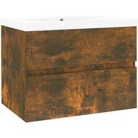 Berkfield Home Sink Cabinet with Built-in Basin Smoked Oak Engineered Wood in Brown