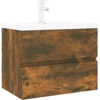 Berkfield Home Sink Cabinet with Built-in Basin Smoked Oak Engineered Wood in Brown