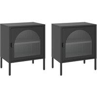 Berkfield Home Nightstands 2 pcs Black 50x35x60 cm Glass & Steel | Size: 50 x 35 x 60 cm