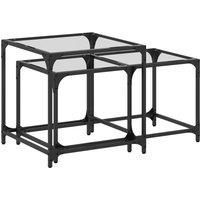 Berkfield Home Nesting Coffee Tables 2 pcs with Transparent Glass Top Steel in Black