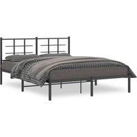 Berkfield Home Metal Bed Frame without Mattress with Headboard Black 160x200cm | Size: 160x200 cm