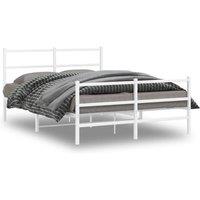 Berkfield Home Metal Bed Frame without Mattress with Footboard White 135x190cm in White | Size: 135x190 cm