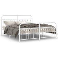 Berkfield Home Metal Bed Frame without Mattress with Footboard White 183x213cm | Size: 183x213 cm