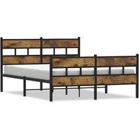 Berkfield Home Metal Bed Frame without Mattress Smoked Oak 135x190 cm Double in Brown