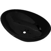 Berkfield Home Luxury Ceramic Basin Oval-shaped Sink Black 40 x 33 cm
