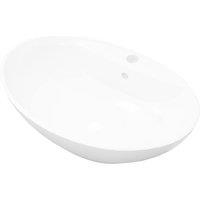 Berkfield Home Luxury Ceramic Basin Oval with Overflow & Faucet Hole in White