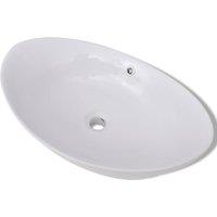 Berkfield Home Luxury Ceramic Basin Oval with Overflow 59 x 38, 5 cm in White