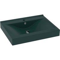 Berkfield Home Luxury Basin with Faucet Hole Matt Dark Green 60x46 cm Ceramic