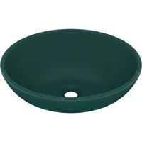 Berkfield Home Luxury Basin Oval-shaped Matt Dark Green 40x33 cm Ceramic