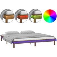 Berkfield Home LED Bed Frame Honey Brown 120x190cm Small Double Solid Wood