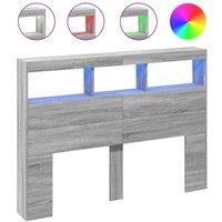 Berkfield Home Headboard Cabinet with LED Grey Sonoma 140x17x102 cm | Size: 140 x 17 x 102 cm