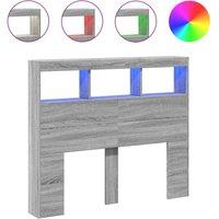 Berkfield Home Headboard Cabinet with LED Grey Sonoma 120x17x102 cm | Size: 120 x 17 x 102 cm
