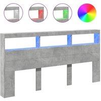 Berkfield Home Headboard Cabinet with LED Concrete Grey 200x17x102 cm | Size: 200 x 17 x 102 cm