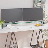 Berkfield Home TV Stand/Monitor Riser Glass Clear 110x30x13 cm | Size: 110 x 30 x 13 cm