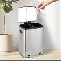 Kelvenix Double Rubbish Bin, 2 x 20L Metal Step Bin in Silver