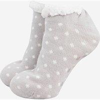 Sock Talk Women's Grey Polka Dot Fluffy Slipper Ankle Socks with Grips | Size: 3-7
