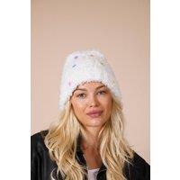 SVNX Women's Beanie with Multicolour Buttons in White