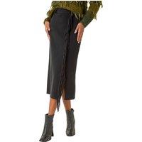Roman Women's Fringe Side Knit Midi Pencil Skirt in Black | Size: 18