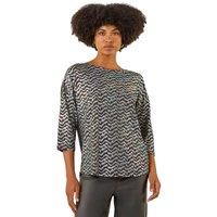 Roman Women's Metallic Print Stretch Top in Silver | Size: 20