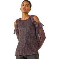 Roman Women's Shimmer Cold Shoulder Plisse Top in Pink | Size: 12