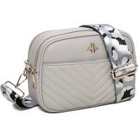 Fontanella Fashion Women's Bee Badge Quilted Double Zipper Compartment Tassel Crossbody Handbag in Light Grey