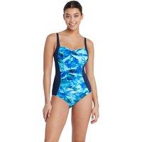 Zoggs Women's Aqua Digital Ruched Front One Piece Swimsuit in Blue | Size: 8