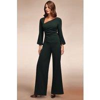 Hot Squash Women's Ruched Jumpsuit with Sleeves in Bottle Green | Size: 12