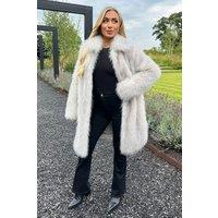 AX Paris Women's Cream Tipped Faux Fur Long Jacket | Size: 8