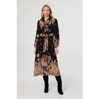 Izabel London Women's Floral Tie Waist Maxi Shirt Dress in Black | Size: 10