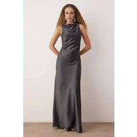 WOVCOR Women's Satin Cowl Neck Sleeveless Maxi Evening Dress in Grey | Size: 12