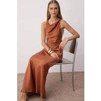 WOVCOR Women's Satin Cowl Neck Sleeveless Maxi Evening Dress in Brown | Size: 6