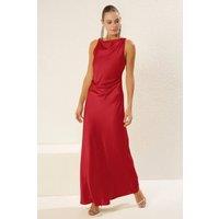 WOVCOR Women's Satin Cowl Neck Sleeveless Maxi Evening Dress in Red | Size: 14
