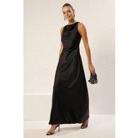 WOVCOR Women's Satin Cowl Neck Sleeveless Maxi Evening Dress in Black | Size: 12